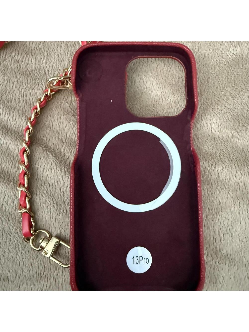 CHANEL Quilted Red Leather Phone Case with Gold Chain Strap - Picture 5 of 5